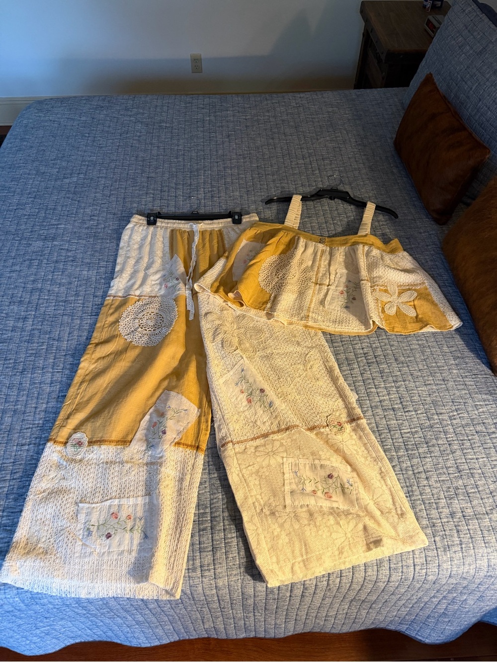 POL Patchwork Cream and Mustard Top and Wide-Leg pant set - Picture 12 of 12